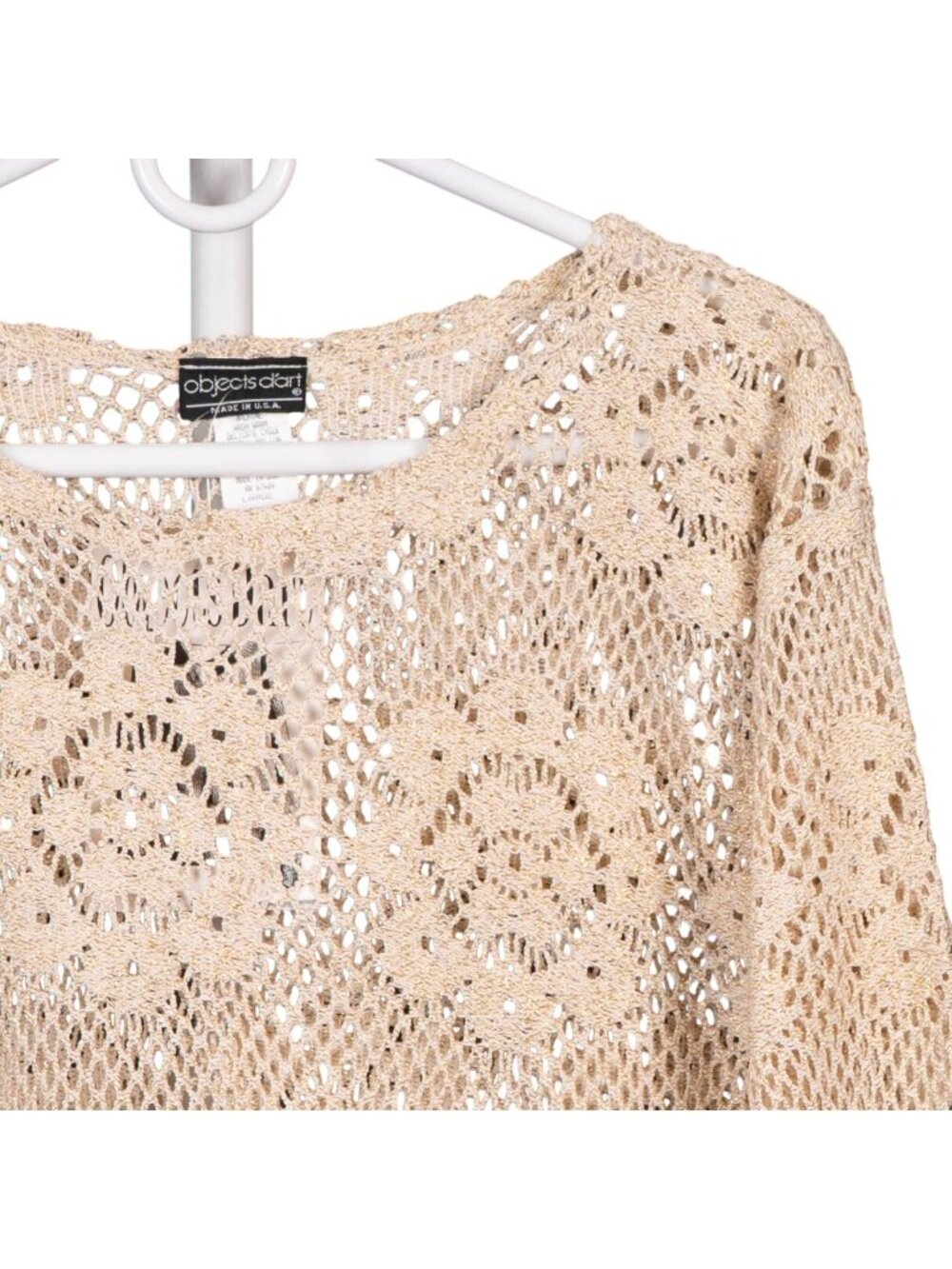 Objects DArt Crochet Knit Sweater L Womens New Gold Metallic Retro Hippie Boho - Picture 2 of 6